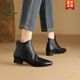 Woodpecker leather short boots for women in autumn and winter new low-heeled soft leather Martin boots single women's shoes flat-heeled Chelsea single boots apricot color 35