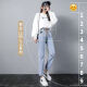 荣西图（RONGXITU）月袖小直筒牛仔裤女松紧腰春款2023年新款高腰显瘦弹力裤子修身烟 9928款【蓝灰色】 M 建议95-105斤