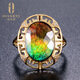 OUCERNY ammolite ring 18k rose gold set with diamonds natural ammonite ring colorful women's ring women's model needs to be customized (5-7 days)