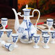 Hongying ceramic blue and white porcelain Chinese style white wine cup set old-fashioned household Jingdezhen ceramic wine set Chinese antique wine jug yellow spirit cup wine divider small wine cup goblet gift box rising steadily