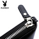 Playboy (Playboy) Menora de billetera para hombres Top Cow Wide Cowhide Long Zipper Bag Long Capacidad Posición de múltiples tarjetas Classic Black [Modelo clásico]