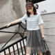 Langyue women's short-sleeved dress summer mesh two-piece suit skirt Korean style blouse + suspender skirt LWQZ183510 light blue M
