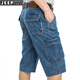JEEP SPIRIT Jeep Casual Denim Shorts Men's Straight Loose Summer Cropped Pants Multi-Pocket Working Mid-Pants 753 Light Blue 753 Size 31 Size 2ft 3