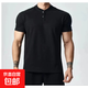 夏季透气短袖新中式亨利领polo衫大翻领收袖口运动健身男士T恤 黑色亨利领 7706-TXS L