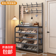 Household clothes rack and shoe rack in one simple coat rack at the door multi-layer shoe rack multi-functional simple rental shoe cabinet bold frame black 100cm with storage board
