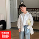 Children's clothing boys' contrasting line shirts 2025 new children's shirts spring and autumn styles for medium and large children long-sleeved trendy autumn tops white 160