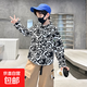 Xin Youyu Street Style Cool Style 2025 Spring and Autumn New Fashion Shirt Personalized Panda Print Pattern Casual Shirt Black 150