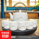 Suet fat jade porcelain handle kettle, one pot and six cups tea set, large capacity household cold kettle, Chinese teapot, teacups, 1600ml handle kettle, 6 straight cups - Yuanshan