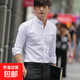 Shirt men's summer thin tunic pure white stand-up collar shirt long-sleeved slim business casual solid color top white counter quality 3XL