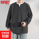 NASA BASE fake two-piece sweatshirt autumn and winter long-sleeved T-shirt for men 2025 new American student trendy brand V-neck Henry shirt bottoming shirt black M