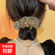 Light luxury mesh hairpin with rhinestone crystal large intestine hair tie for women, high elastic rubber band, low ponytail leather headband, champagne mesh