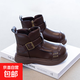 Children's Western Style Boots Children's British Style Martin Boots Autumn and Winter New Little Girls Soft Soled Velvet Short Boots Dark Brown Velvet 26 Inner Length 16.3cm