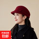 Autumn and winter woolen mother's equestrian hat for women, high-end bow, elegant retro small fragrant style duck hat, burgundy, one size fits all