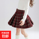 Girls Half-length Pleated Skirt Autumn and Winter Children's JK Skirt Double Denim Girl Middle School Red Plaid Skirt Performance Costume New Year Red-Pleated Skirt 130 130cm
