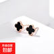Givenchy same style four-leaf clover earrings for women, versatile S925 sterling silver niche high-end earrings inlaid with agate, non-fading S925 four-leaf clover earrings * black