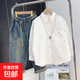 Cool and handsome loose white shirt for boys 2025 new spring and autumn medium and large children black long-sleeved casual lapel top white 140