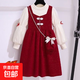 Velvet girls New Year dress suit autumn and winter new children's red princess dress girls vest dress two-piece set picture color 130
