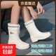 雨鞋女款新款耐磨时尚水鞋中筒束口防水雨靴成人厨房工作防滑胶鞋 001白色加防水口不可拆 38