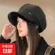 Ins thickened beret autumn and winter warm plus velvet octagonal painter hat versatile duck hat for women spring and autumn hot style velvet octagonal painter hat black one size