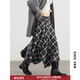 CHIC VEN 2025 new winter design high waist irregular contrasting plaid brushed skirt long skirt for women chicven black M