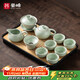 Haofeng 2025 new Ru kiln complete tea set set for household solid wood tea tray, teapot, tea cup, office gift