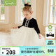Snuffy girls dress, children's princess dress, autumn velvet gold-tone stitching mesh dress, fashionable and elegant, black 120