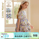 Little Naive medium to large children's short-sleeved dress summer multi-color girl's ear-trimmed pure cotton princess dress tulip purple 150