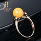 Ouchini beeswax ring, natural amber beeswax chicken fat yellow round beads inlaid with 18K gold and diamonds, women's hand jewelry (customized in 7-10 days)