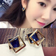 Idel Korean temperament earrings for women European and American with diamonds synthetic crystal geometric earrings internet celebrity same ear jewelry birthday gift square earrings blue E0001 blue