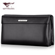 Septwolves men's handbag genuine leather large capacity first layer cowhide multifunctional clutch bag business casual clutch bag black medium size 23*14*5.5