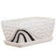 Yuxuantang White rectangular ceramic flower pot with tray Simple and personalized desktop succulent plant pot indoor combination flower pot Rectangular-12108 brown flower (separation tray) Medium