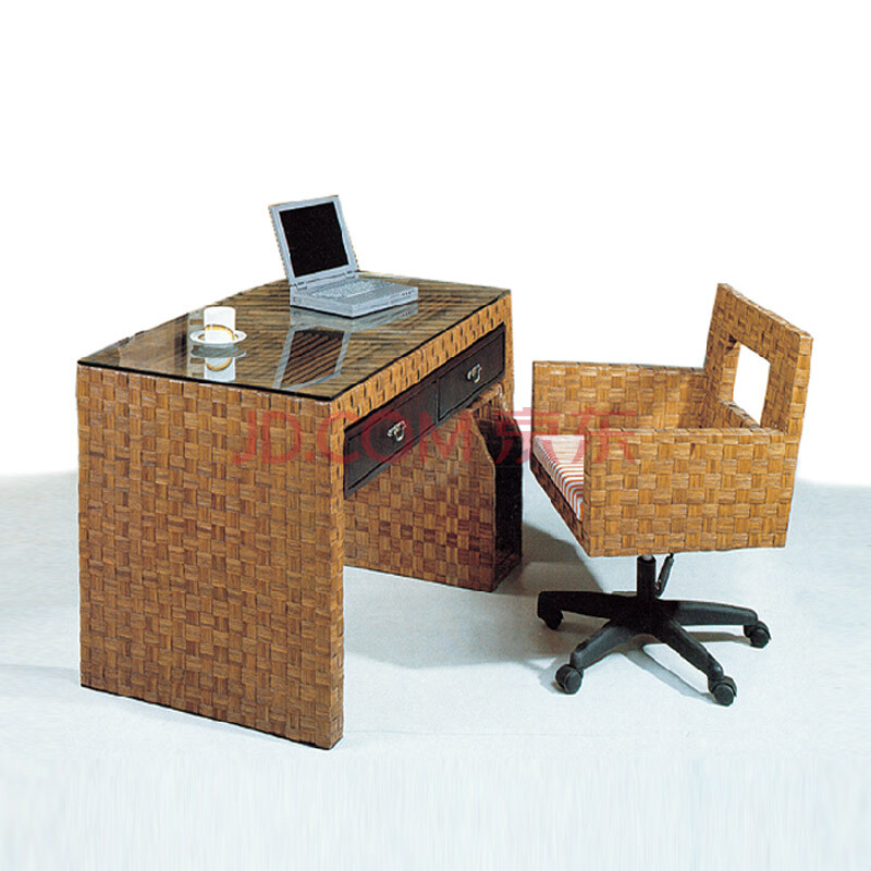 司库诺 藤编办公桌 高档藤艺办公桌 藤编书桌 台式电脑桌 不带电脑