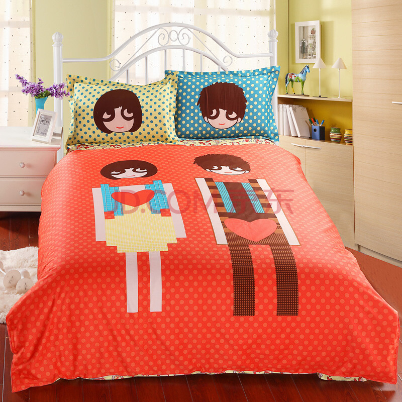 佐宜家纺 蒙奇奇全棉活性四件套 纯棉贡缎床单式大嘴猴 俺们两口子 1.