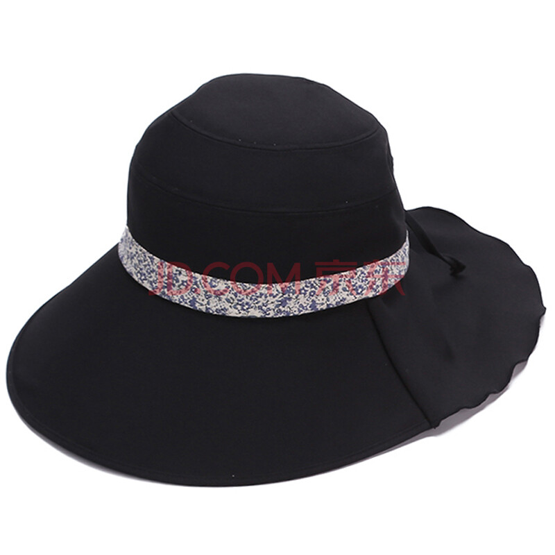 帽子 女夏天韩版潮防晒帽防紫外线女士遮阳帽沙滩帽可折叠太阳帽 黑色