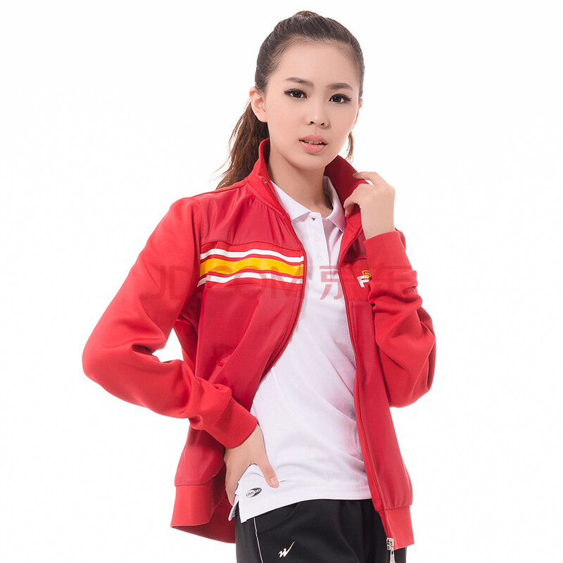 双星跑步服上衣女款秋季新款排湿透气不起球女针织跑步上衣 1324 大红