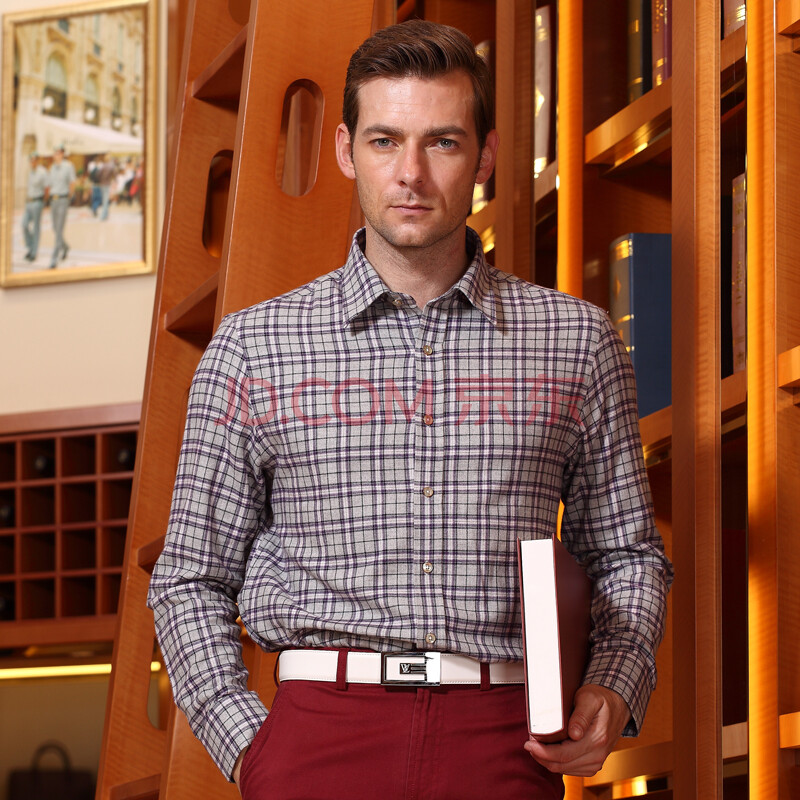 威利wielii 蓝/浅灰色格纹休闲长袖衬衫 kn168007 紫色 16