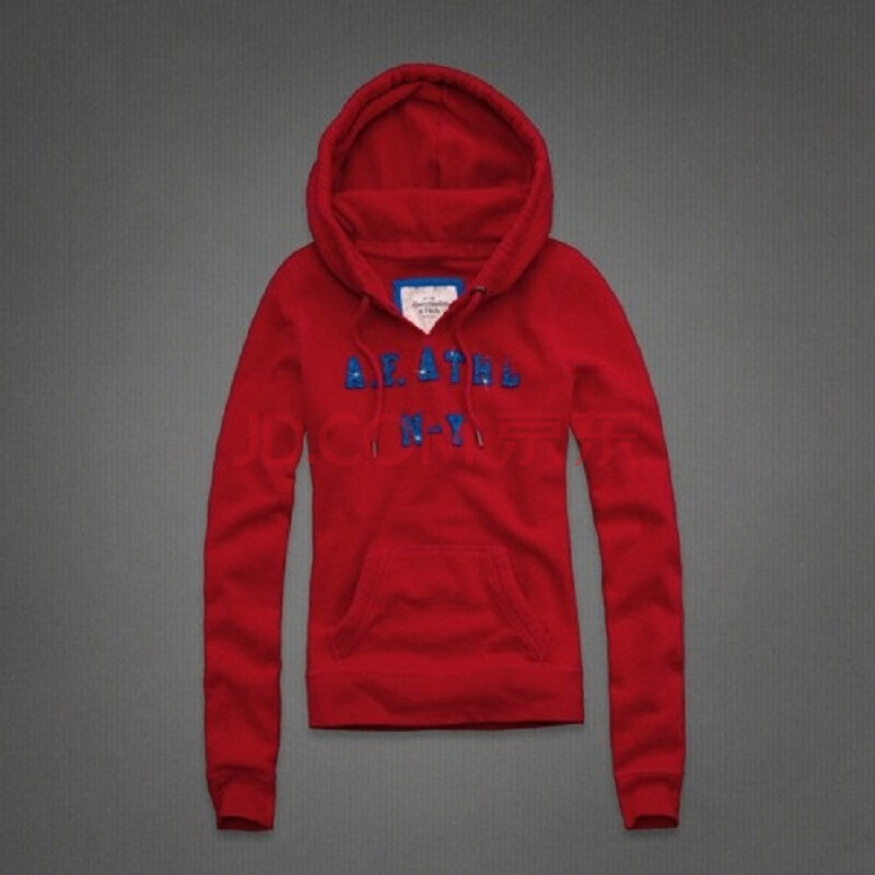 af abercrombie&fitch 女士套衫卫衣休闲运动绒衫 红底蓝字 l