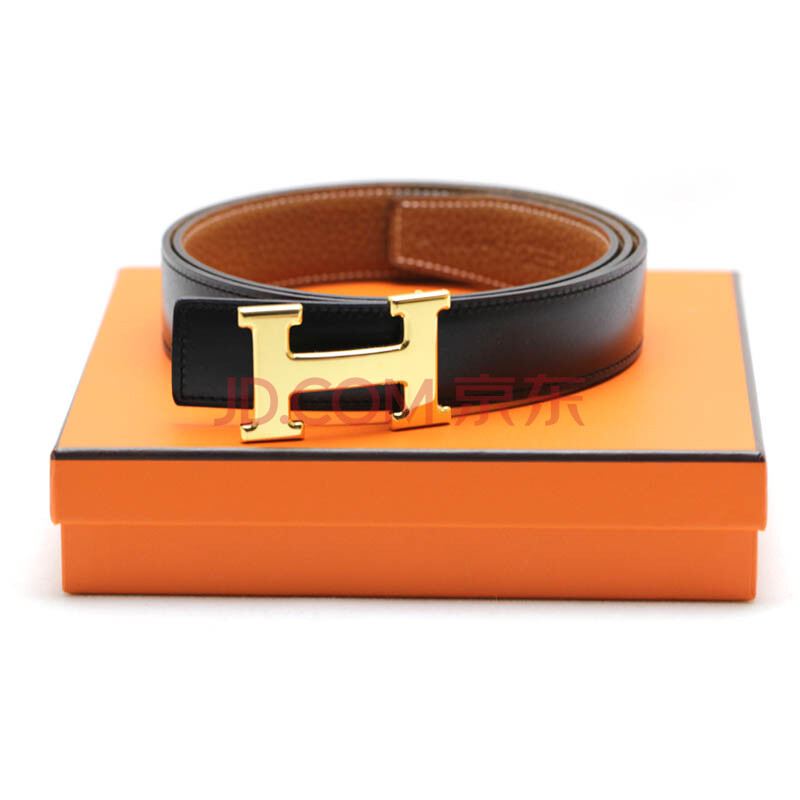 爱马仕 hermes 荔枝棕光面黑金光面腰带皮带 85cm