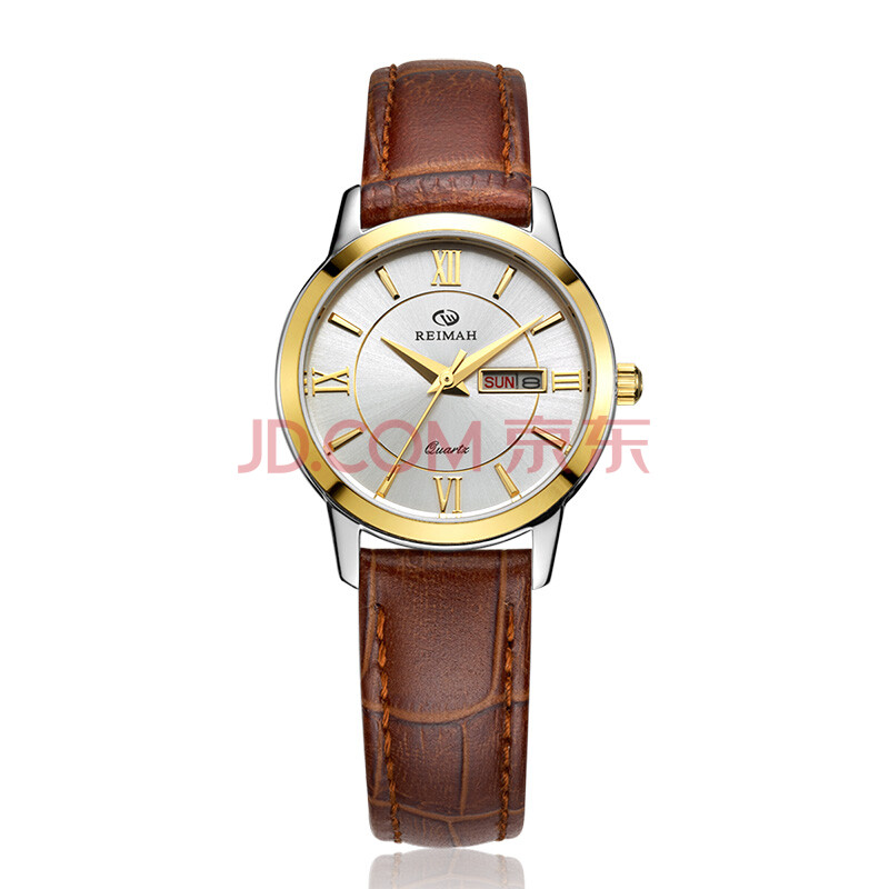 reimah 雷迈表 正品 女士手表 石英表 真皮表带 星期日历 黑色 6092l