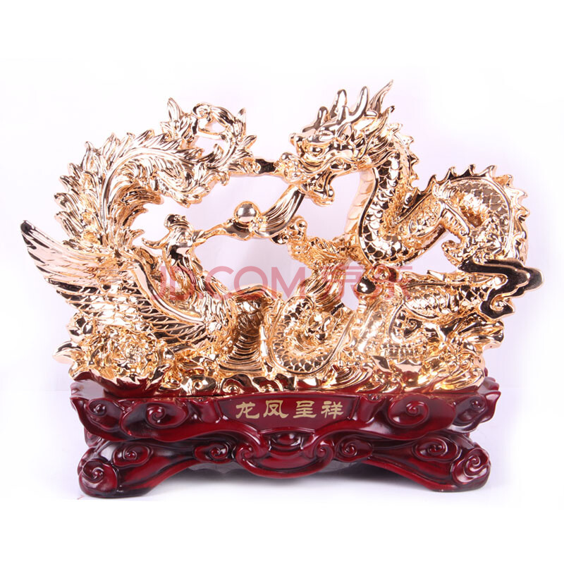 酷宝礼坊工艺摆件 龙凤呈祥树脂工艺品 家居装饰摆设(金色)a153