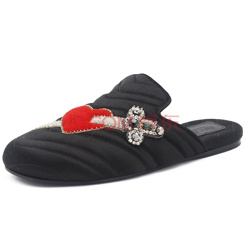 gucci古驰 女鞋 爱心水晶剑平底拖鞋特价 472159 knd30 1000黑色 38