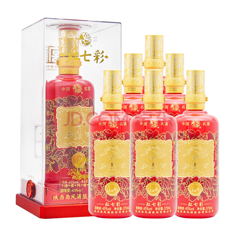 西凤酒 白酒 凤香型 12年 红七彩 45度 375ml*6 整箱装