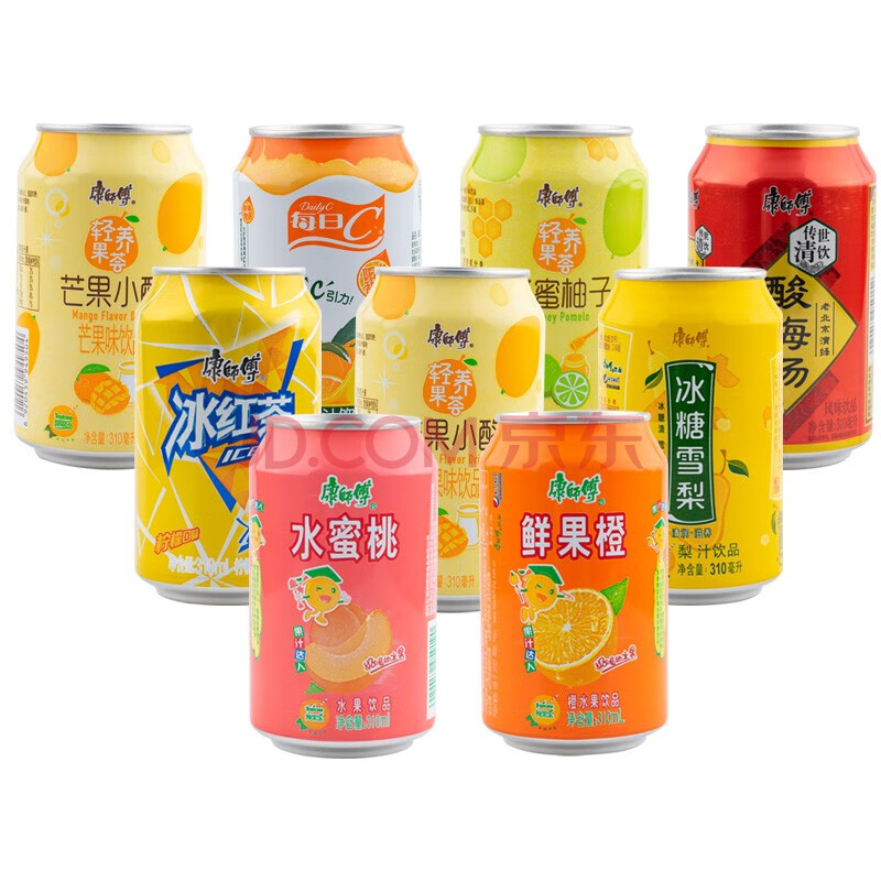 康师傅果汁饮料310ml*12罐/8罐酸梅汤冰糖雪梨橙水晶葡萄每日c饮品多