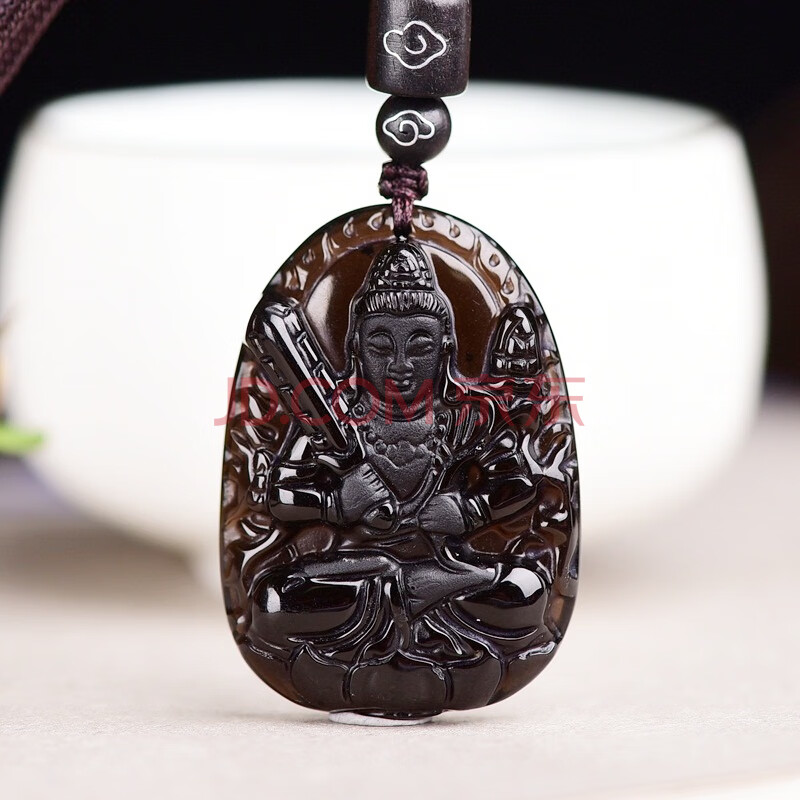 润玺天然冰种黑曜石虚空藏菩萨守护神吊坠生肖属牛虎本命佛项链