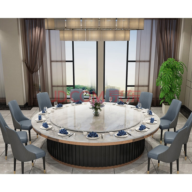 酒店餐桌大圆桌电动餐桌饭店圆桌20人仿大理石火锅桌欧式桌椅转盘
