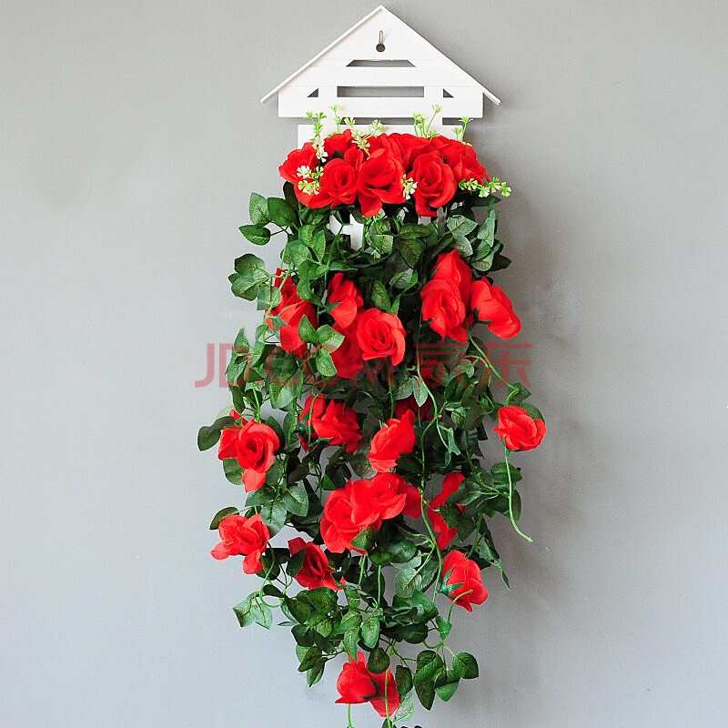 陨石灰 家饰房型壁挂花篮套装仿真花挂墙成品假花室内装饰品 大红玫瑰