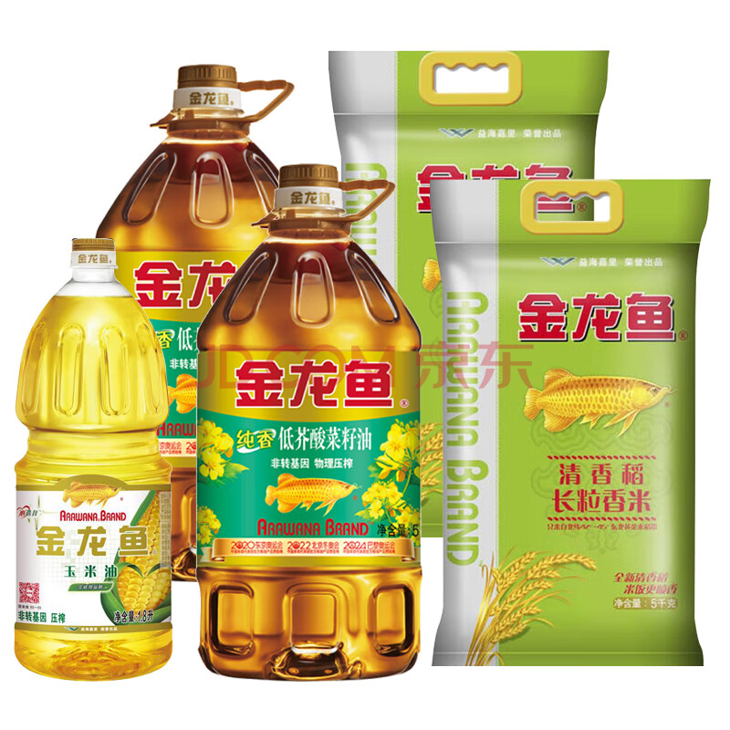 金龙鱼油米组合食品粮油组合套装纯香低芥酸菜籽油5lx2清香稻长粒香