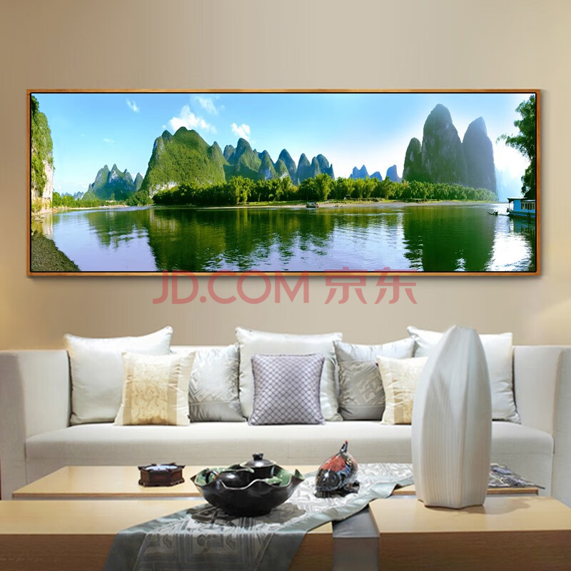 巴洛伊 现代简约客厅装饰画招财迎客松壁画风水画绿色风景卧室床头画