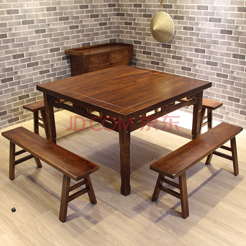 实木中式明清仿古八仙桌方桌原木四方餐桌餐厅饭店农家乐桌椅组合