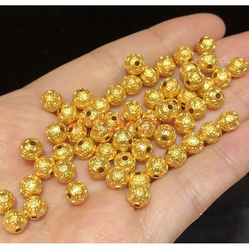 3d硬金足金999铜钱串珠金币转运珠路路通纯金手串黄金钱币吊坠 金重0.